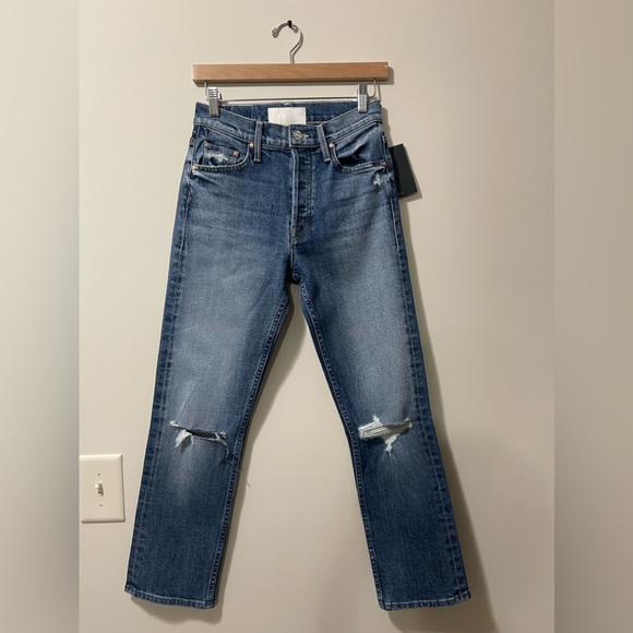 NWT Mother Tomcat Highwaist Frayed Open Cut Medium Wash Denim Jeans Size 25 - Picture 3 of 13